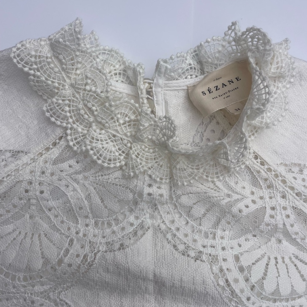 Sézane Bianca Ecru Eyelet Lace Blouse Organic Cotton Size 2 - Picture 10 of 14